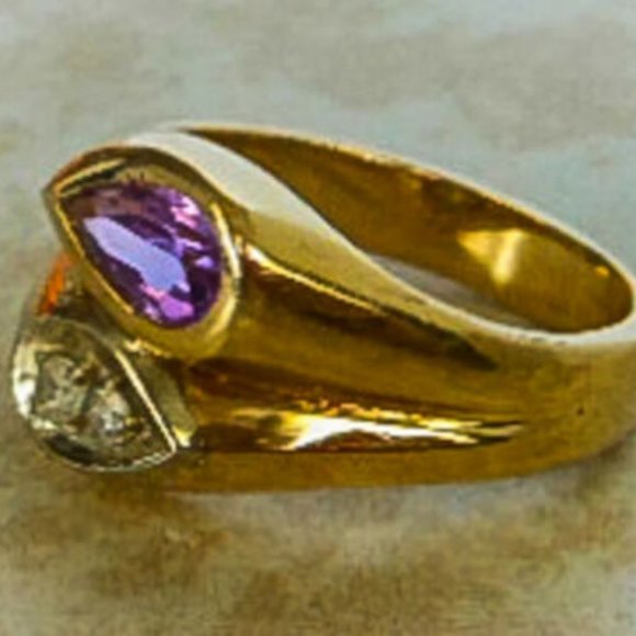 Vintage 14K Gold Sapphire & Diamond Ring Band Statement Cocktail Sz 9 - Picture 11 of 11